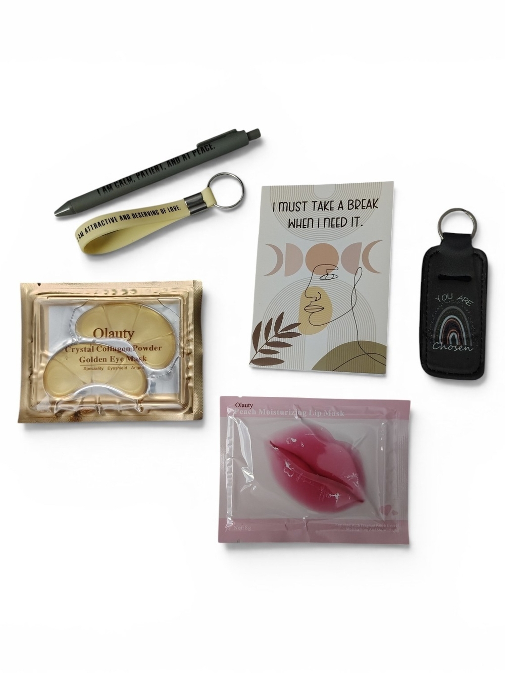 Women's Self Care Gift Set - Eye Mask Lip Mask Chapstick Holder Positive Vibes
